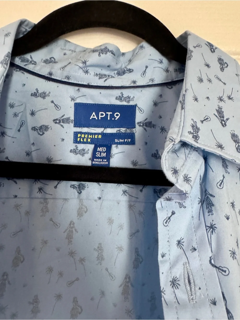 Apt. 9 Sky Blue Short-Sleeve Button-Up Shirt with Navy Print